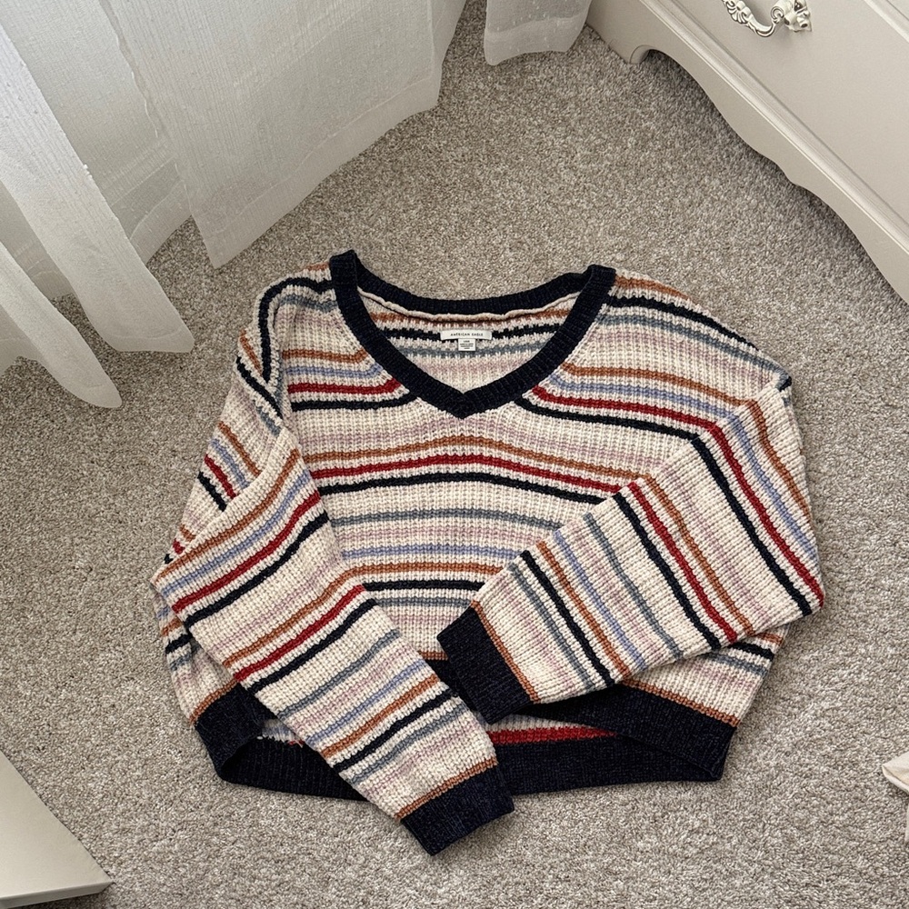 American Eagle Outfitters Multicolor Striped V-Neck Sweater